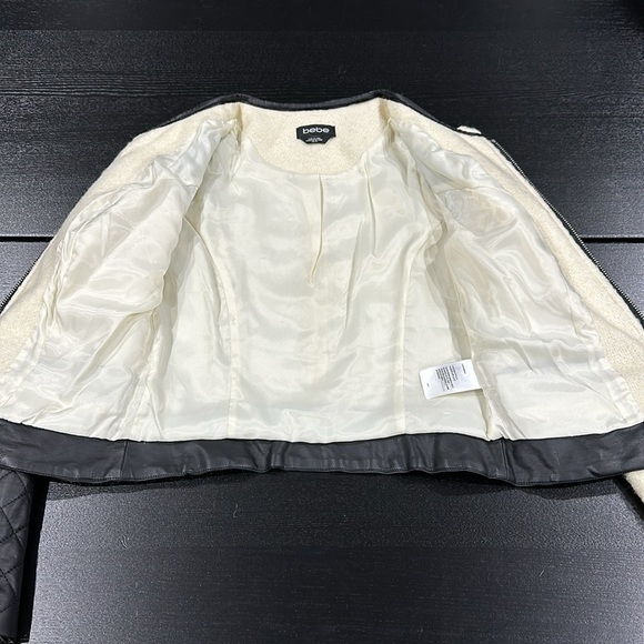 Bebe Wool Cropped Jacket with Faux Leather and Zipper Design Accents - XS. - Picture 3 of 9